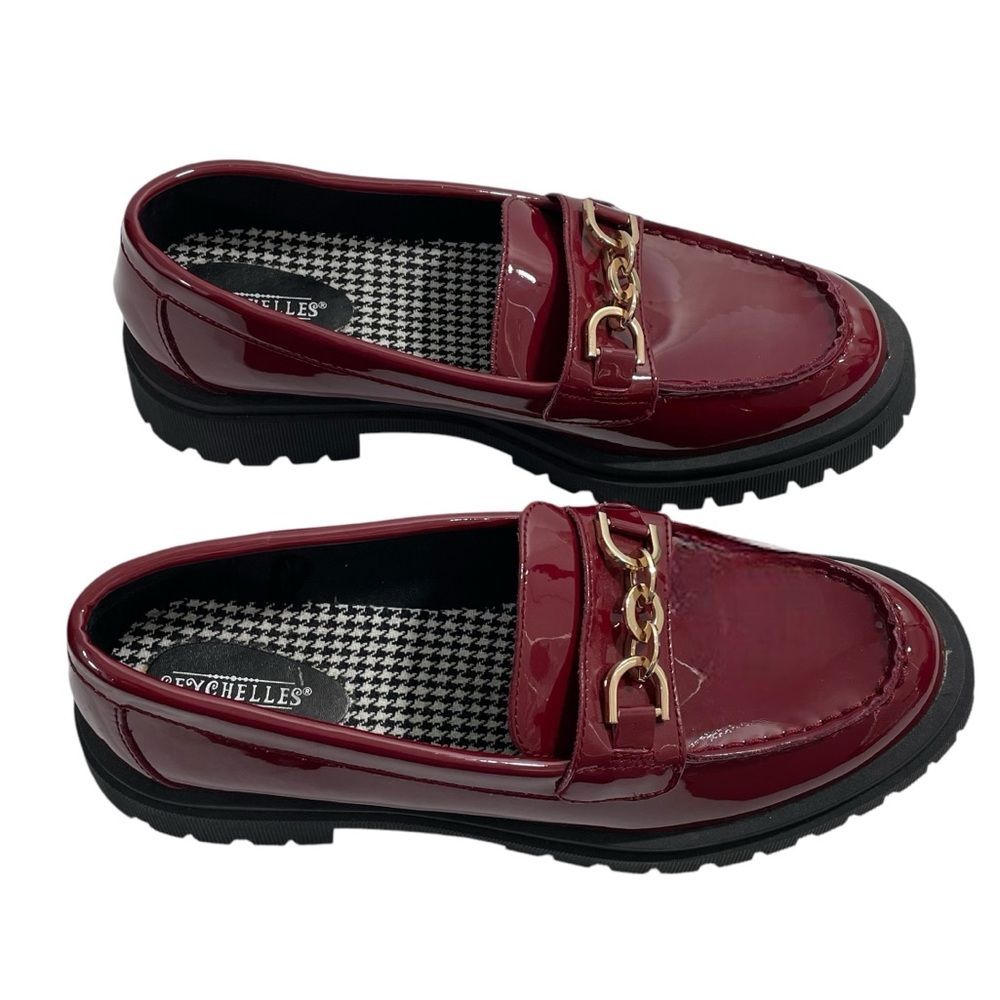 NEW Seychelles Red‎ Chunky Loafers with Gold Chain Lug Soles Size 10W